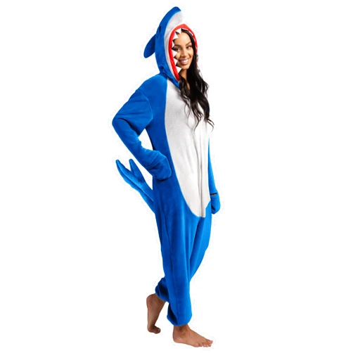Spooktacular Creations Adults Halloween Pajama Shark Hooded Jumpsuit Costume, One Piece for Halloween Cosplay Theme Parties