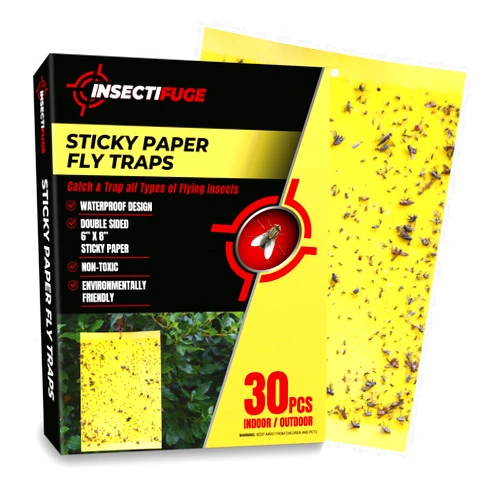 Insectifuge 30Pcs Dual-Sided Yellow Sticky Traps for Plant Gnats - Waterproof Fly Paper Outdoor Indoor for Fungus Gnat Trap, Fly Tape Outdoor for Whiteflies, Aphids, Leafminers, Fruit Fly Sticky Traps
