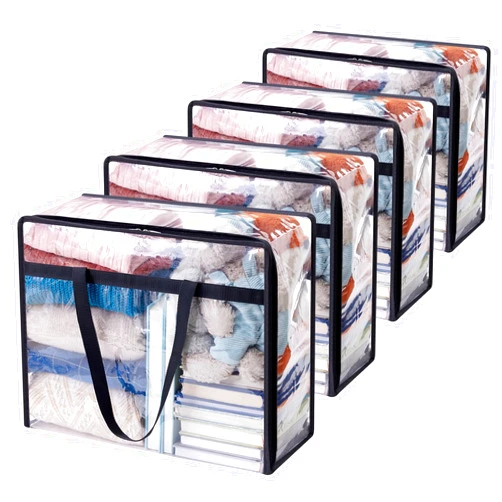 Lifewit 4 Pack Clear Clothes Storage Bags, 40L Plastic Blanket Storage Bags, Vinyl Foldable Moving Bags with Zipper, Closet Organizers and Storage Containers for Bedding, Duvet, Comforter