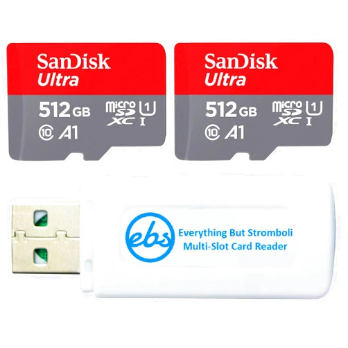 SanDisk Ultra 512GB MicroSDXC UHS-I Memory Card Class 10 (Bulk Two Pack) Bundle with (1) Everything But Stromboli MicroSD & SD Memory Card Reader