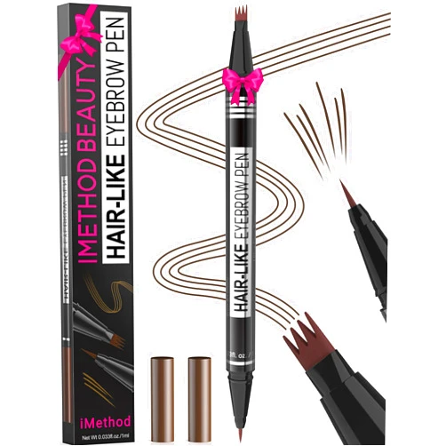 iMethod Microblading Eyebrow Pen - Eyebrow Pencil Magical 2-in-1 Dual-Ended Eye Brow Pencils for Women with 4-Fork-Tip & Precise Brush-Tip Create Natural Hair-Like Brows, Last All-Day, Dark Brown