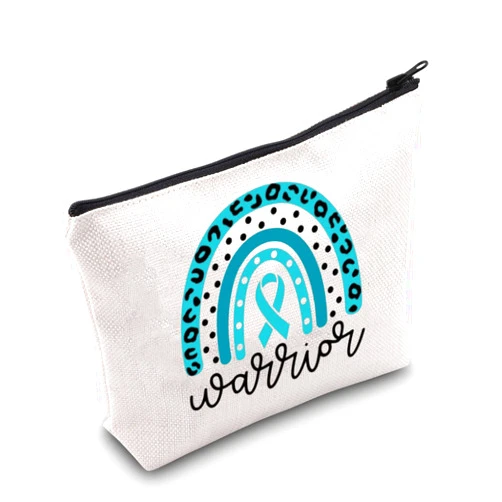 BLUPARK Ovarian Cancer Awareness Makeup Bag Ovarian Cancer Survivor Gift Ovarian Cancer Warrior Gift Teal Ribbon Support Gift (Ovarian Cancer Warrior)