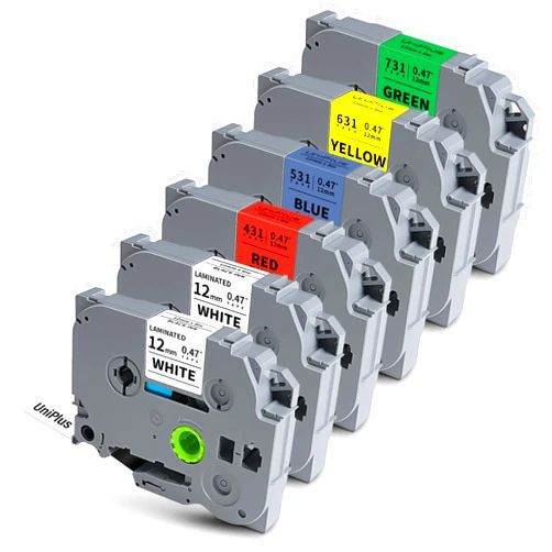 UniPlus 6-Pack TZ Tape 12mm 0.47 Laminated Multi Color Tape Compatible with Brother P Touch TZe-231 Tz231 431 531 631 731 Label Maker Tape, Work with P Touch PT-H110 PT-D210 D400 D600 1290 2040