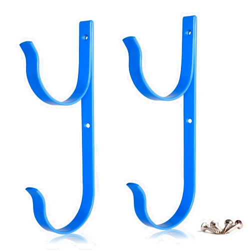 MENG ZHI AO 2 Pcs Set Pool Pole Hangers Heavy Duty Blue Aluminium Holder with Screws Perfect Hooks for Swimming Pool Telescopic Poles Skimmers Nets Brushes Vacuum Hose Garden Equipment Outdoor Supplies