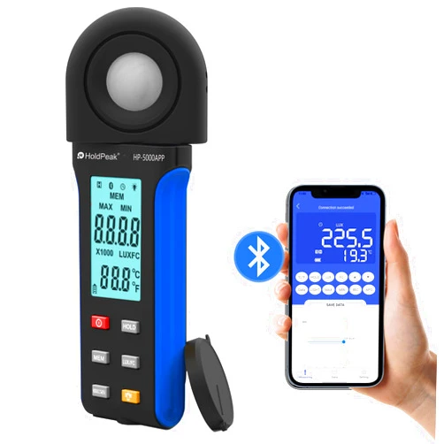 H HOLDPEAK HoldPeak Illuminance Light Meter with Bluetooth, Digital Lux Foot Candles Meter 0.1~400,000 Lux with 270º Rotating Sensor, Lumen Meter Luxmeter for Plants, Car Headlights, Home & Office LEDs