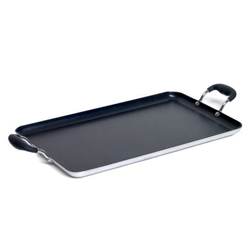 IMUSA 19x12in Aluminum Nonstick Double Burner Griddle with Cool Touch Handles, Black