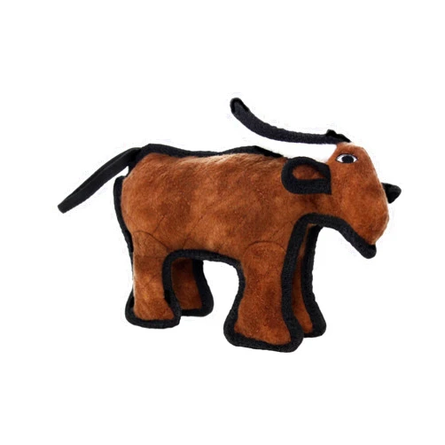 TUFFY - World's Tuffest Soft Dog Toy - Barnyard Junior Bull - Multiple Layers. Made Durable, Strong & Tough. Interactive Play (Tug, Toss & Fetch). Machine Washable & Floats