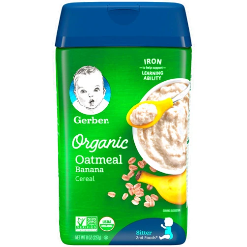 Gerber Baby Cereal Organic 2nd Foods, Grain & Grow, Oatmeal Banana, 8 Ounce
