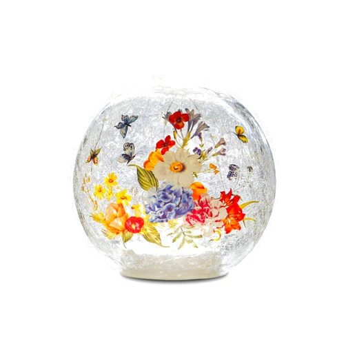 BERSCAH Glass Ball Light Crackle LED Night Light Flowers Pattern Globe Glass Table Lamp, Orb Cardinal Night Light for Outdoor Decorations Pathway Patio Yard Lawn Bedroom - 1 Pack
