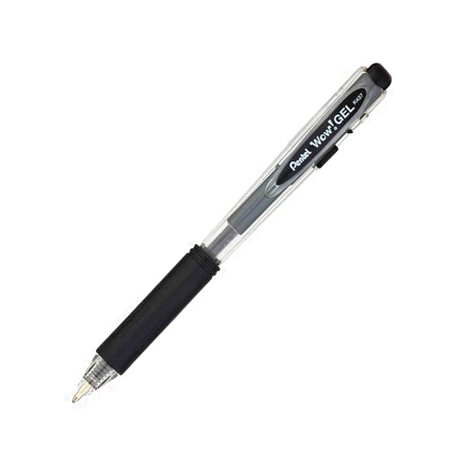 Pentel WOW! Gel Retractable Gel Pen 0.7mm Medium Line Black Ink, Box of 12 (K437-A)