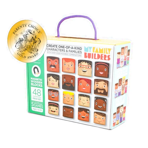 My Family Builders 48-Piece Multiracial Family Play Set for Creating Multiracial Pretend Play Families - Magnetic Wooden Diversity Building Blocks - Promote Cultural Inclusion and Self-Esteem