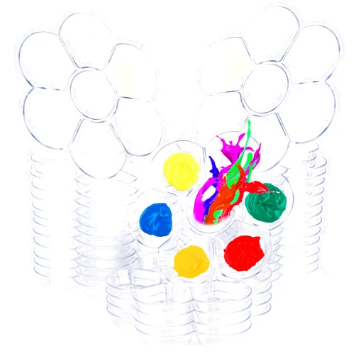 Foraineam 30 Pack Plastic Paint Tray Palettes, 7 Well Flower Petal Painting Dish Watercolor Mixing Palette, Artist Clear Paint Holder Tray Craft Supplies for Oil Acrylic Watercolor Gouache