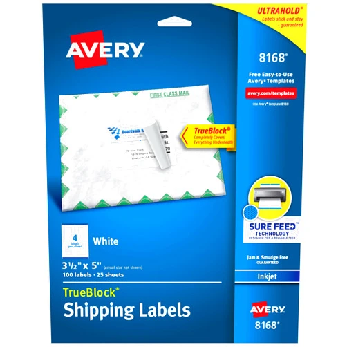 Avery Printable Shipping Labels with Sure Feed, 3.5