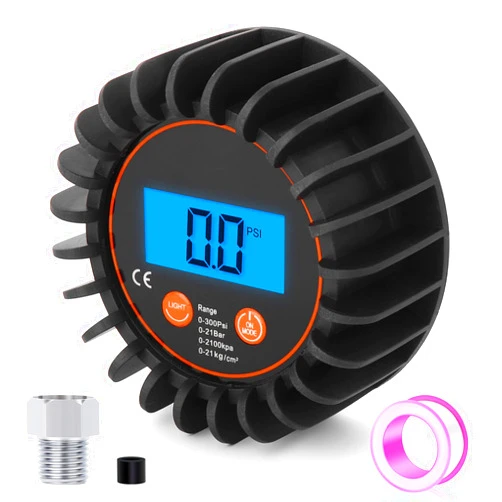 MEANLIN MEASURE 0-300psi Pressure Gauge with 1/8'' NPT Back Connector and Rubber Protector,LED Digital Display,Accuracy 1% .F.S.