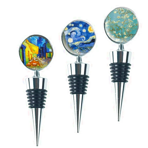 LIZIMANDU Wine Bottle Stoppers,Set of 3 Stainless Steel Wine Stoppers For Gifts, Bar, Holiday Party, Wedding(3-Van Gogh)