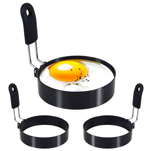 LXLOVESM 3 packs 3.5'' Egg Rings Set with Silicone Handle, Stainless Steel Egg Cooking Rings，Nonstick，For Frying Eggs and Egg Mcmuffins, Egg Mold For Breakfast