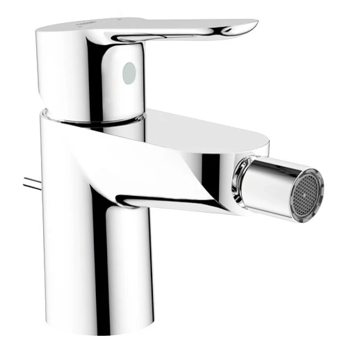 GROHE Start Edge – Single Lever Bidet Mixer Tap with Push-Open Pop-Up Waste Set (Metal Lever, Water Saving Mousseur 5.7 l/min, 28 mm Ceramic Cartridge, Tails 3/8 Inch), Size 125 mm, Chrome, 23345000
