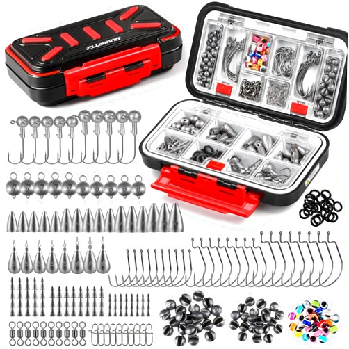 PLUSINNO 264/397pcs Fishing Accessories Kit, Organized Fishing Tackle Box with Tackle Included, Fishing Hooks, Fishing Weights Sinkers, Swivels, Beads, Fishing Gear Set Equipment for Bass Trout