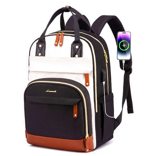 LOVEVOOK Laptop Backpack for Women,17 inch Professional Womens Travel Backpack Purse Anti-theft Laptop Computer Bag,Fashion Warterproof Work Business College Teacher Backpack Daypack,Beige-Black-Brown
