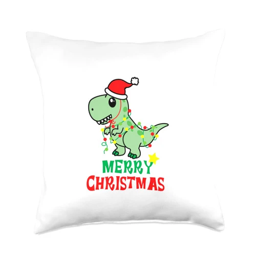 Meako Gifts Merry Christmas Dinosaur Throw Pillow, 18x18, Multicolor
