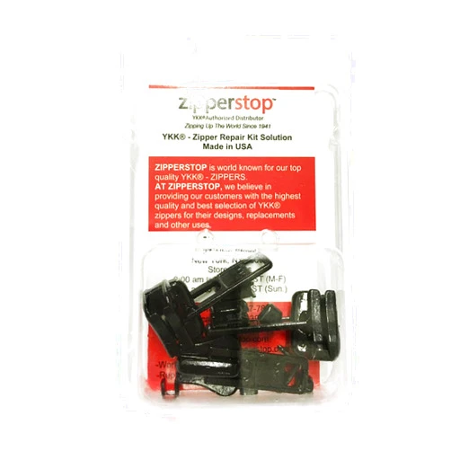 Zipperstop Zipper Repair Kit - #8 Vislon Black YKK Sliders - 3 Sliders Per Pack with Top and Bottom Stoppers Included - Made in The United States