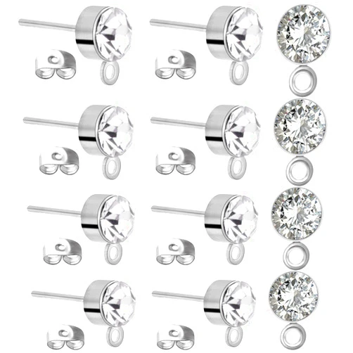 Aylifu 100pcs 5mm Rhinestone Earring Studs & Backs for DIY Jewelry Making