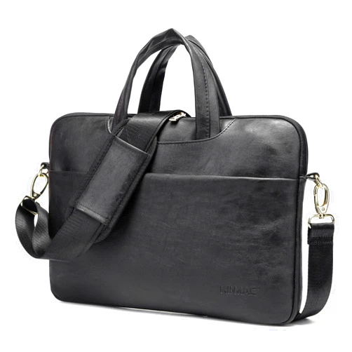 Kinmac 360° Protective Waterproof PU Leather Laptop Shoulder Messenger Sleeve Briefcase case Bag (13 inch-14 inch, Black PU)
