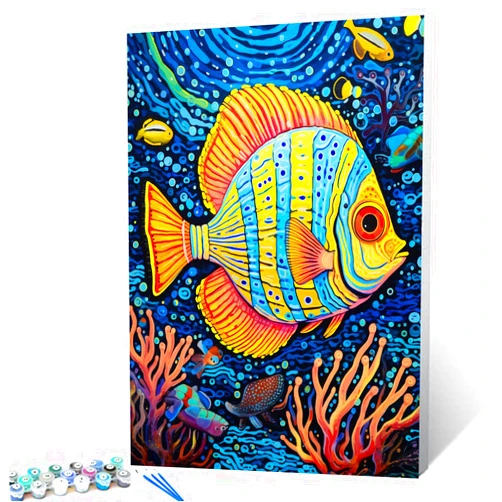 TUMOVO Butterfly Fish Art Paint by Number Underwater World DIY Acrylic Painting Paint by Number Kit for Kids Adults Beginner Graffitic Coral Reef DIY Canvas Paintworks Craft 16x20 Inch Men Gift(Frameless)