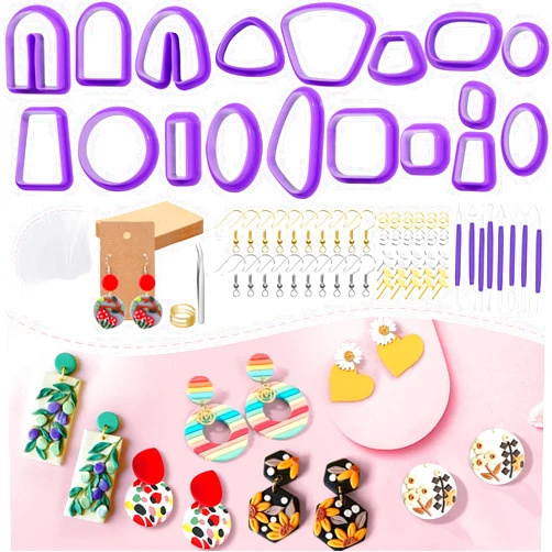 Mckanti Polymer Clay Cutters 208 Pcs Purple Clay Cutters for Polymer Clay Jewelry with Mini Clay Carving Tool, Plastic Clay Earring Cutters with Complete Set of Tools, for Clay Earring Jewelry Making