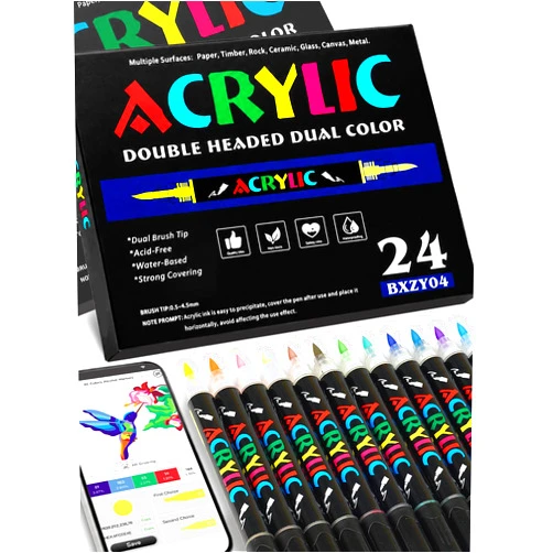 Brled 120 Colors Acrylic Paint Markers with 60 Dual-Color Brush Tips, Automatic Ink Control Paint Pens with APP, for Rock Painting, Eggs, Wood, Rock, Canvas, Plastic, Glass, Ceramic, DIY Craft
