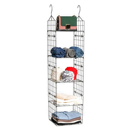 Chemailon Metal Wire Hanging Closet Organizer, Adjustable Height 5-Shelf Closet Shelves and Storage for Wardrobe Clothing Sweaters Shoes Handbags 【Black】