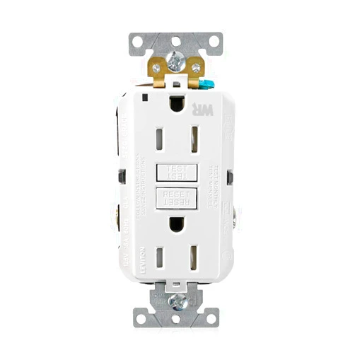 Leviton G5262-WTW 15A-125V Extra-Heavy Duty Industrial Grade Weather/Tamper-Resistant Duplex Self-Test GFCI Receptacle, White, 15-Amp