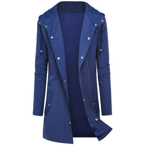 DOSWODE Men Waterproof Raincoat Hooded Windbreaker Lightweight Long Rain Jacket Active Outdoor Trench