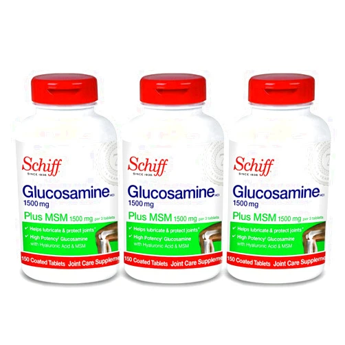 Schiff Glucosamine 1500mg Plus MSM and Hyaluronic Acid, 150 Tablets - Joint Supplement (Pack of 3)