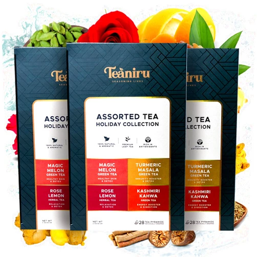 Teaniru, Holiday Festive Tea Collection - Assorted Christmas Tea Sampler | 4 Holiday Flavored Leaf Teas | 84 Pyramid Tea Bags - Individual Tea Sachets (serves up to 252 cups)