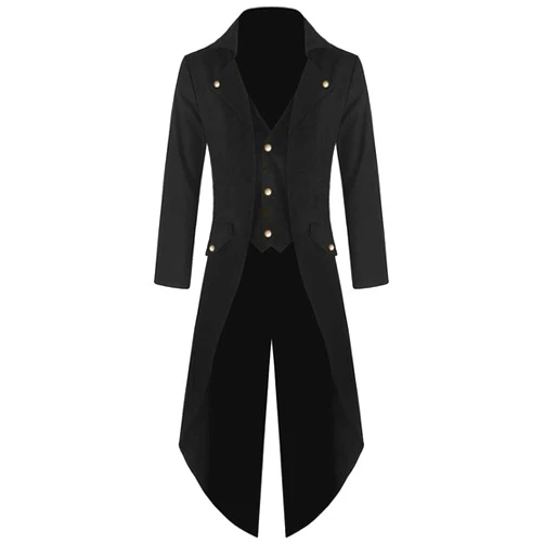 F_Gotal Mens blazer Men's Blazer Slim Fit Casual Boho Printed Steampunk Tailcoat Jacket Gothic Frock Uniform Light Buttons Suit Jacket Coats