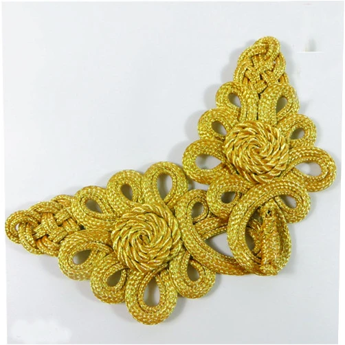LYRACCES Sewing Fasteners Braid Knotting Belt Knit Closure Fabric Chinese Frog Knots Cheongsam Frogging Button Extra Large 8in 5pair Gold Tone
