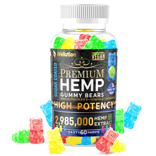 WELLUTION Sugar-Coated Hemp Gummies – High Potency 2,985,000 MCG – Natural Fruity Bears for Relaxation and Peace - Fast-Acting - 60ct