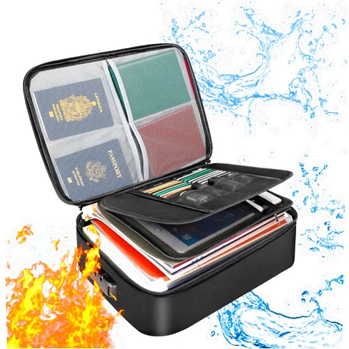 Upusa Fireproof Document Box,Fireproof Document Bag with Lock,3-Layer Important Document Organizer,Fire Proof Bag for Documents,Fire Proof Money Bag for Cash,Valuables,Passports,Document Safe