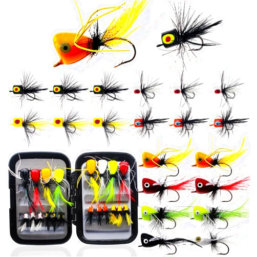 Ghanneey Fly Fishing Poppers Fly Fishing Dry Flies Topwater Fishing Lures Bass Popper Flies Bugs Lures Panfish Bait Fly Trout Bobber Flies Kit for Bass Trout Panfish Bluegill Salmon