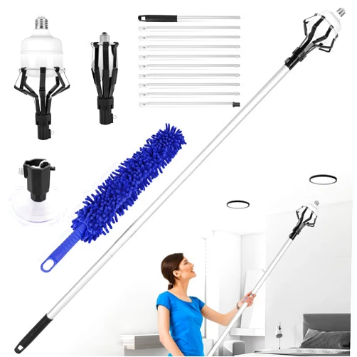 MaWGcowerd 12FT Light Bulb Changer - with Basket, Suction Cup and Duster, Light Bulb Removal Tool for High Ceilings and Recessed Lights