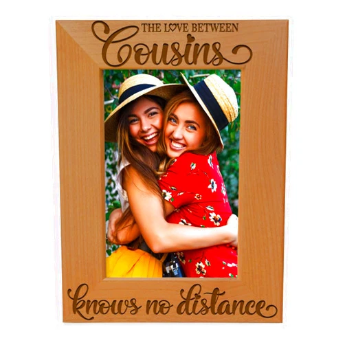 KATE POSH The Love Between Cousins Knows no Distance Wood Picture Frame, Distance Love, Miles Apart, Sentimental Photo Frame. (4x6-Vertical)