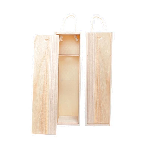Cregugua 2-Pack Wooden Wine Box Single Bottle Natural Wood Case with Twine Handle for Crafts Gifts