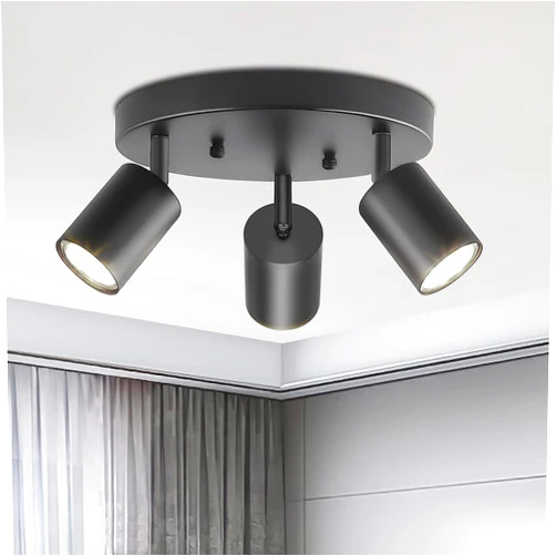 Ketom 3-Light Ceiling Spotlight Fixture, Adjustable Round Spot Lights GU10 Flush Mount Track Fixture Wall Lamp Directional for Kitchen, Bedroom, Office, Picture Wall, Hallway, Bar