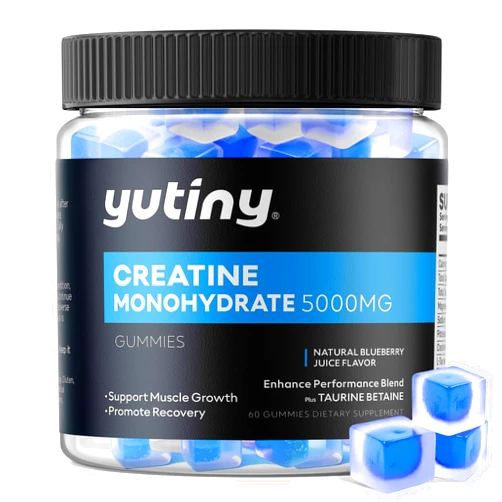 Yutiny Creatine Monohydrate Filled Gummies, 5g Creatine Monohydrate Chews for Men & Women, Extra Strength for Muscle Growth, Blueberry Flavor, 60 Chewables, 1 Month Supply