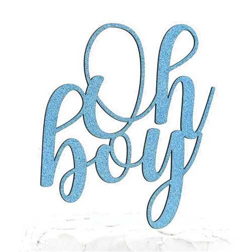 NANASUKO Baby Shower Cake Topper - Oh boy - Double Sided Baby Blue Glitter - Premium Quality Made in USA