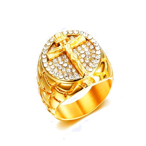 LAIMIUMIU33 Iced out Cross Ring for men CZ ring Hip Hop ring 316 Stainless Steel Radiant Biker Rings Bling Cuban style Iced Out Jewelry Punk Ring Club ring Heavy Metal ring Ceremony plated Gold