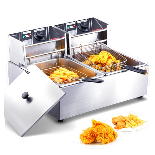 VEVOR Electric Deep Fryer, 24L Large Capacity Countertop Fryer w/Dual Removable Basket, 3000W Stainless Steel Dual Deep Fryer for Kitchen, Restaurant and Commercial Use, Silver