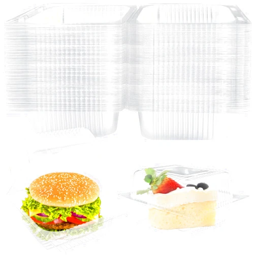 Jizvxe 50 Pcs Clear Plastic Take Out Containers,Clear Plastic Square Hinged Food Container with Lids,Disposable Clamshell Dessert Containers for Salad,Pasta,Hamburger(5.3 x 4.7 x 2.8 in)