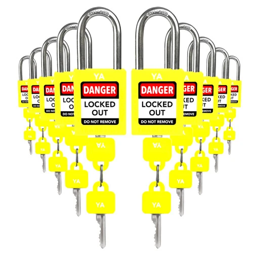 TRADESAFE Lockout Tagout Lock Sets, 10 Yellow Keyed Alike Unlimited Grouping Safety Padlocks, 2 Keys Per Lock, OSHA Compliant Loto Locks, for Lock Out Tag Out Kits